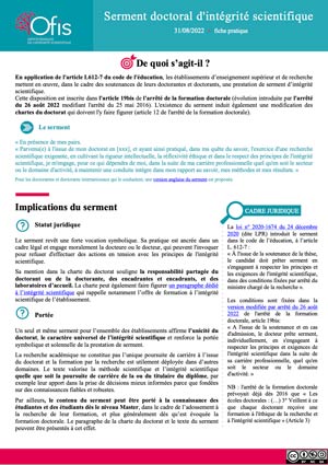 Serment doctoral d'intégrité scientifique